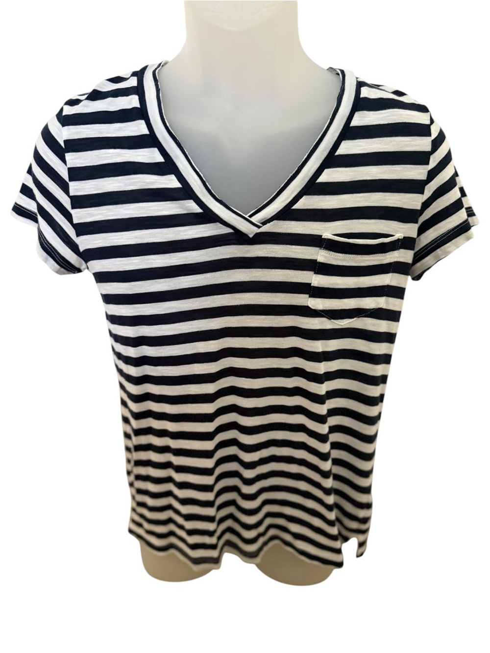 Caslon Navy & White Striped Tee Shirt w/ Front Pocket Women S Small